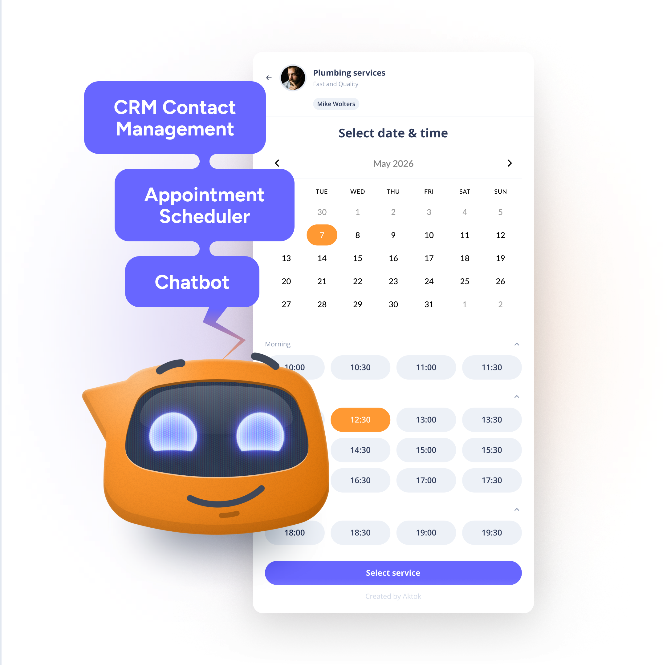 Aktok chatbot with appointment scheduler and CRM integration