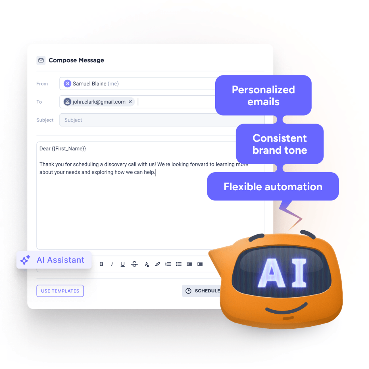 Aktok AI assistant composing personalized emails with automation