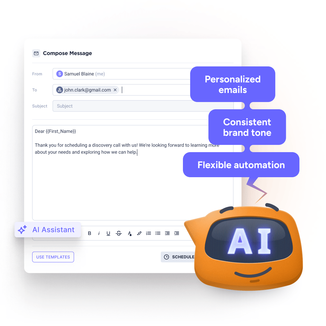 Aktok AI Sales Assistant interface showing automated email composition