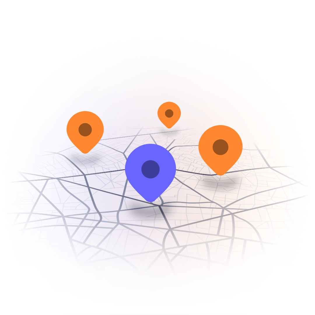Map showing multiple business locations with scheduling pins