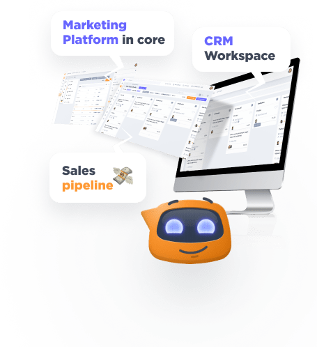 Aktok CRM dashboard with mascot, marketing platform and tracking tools