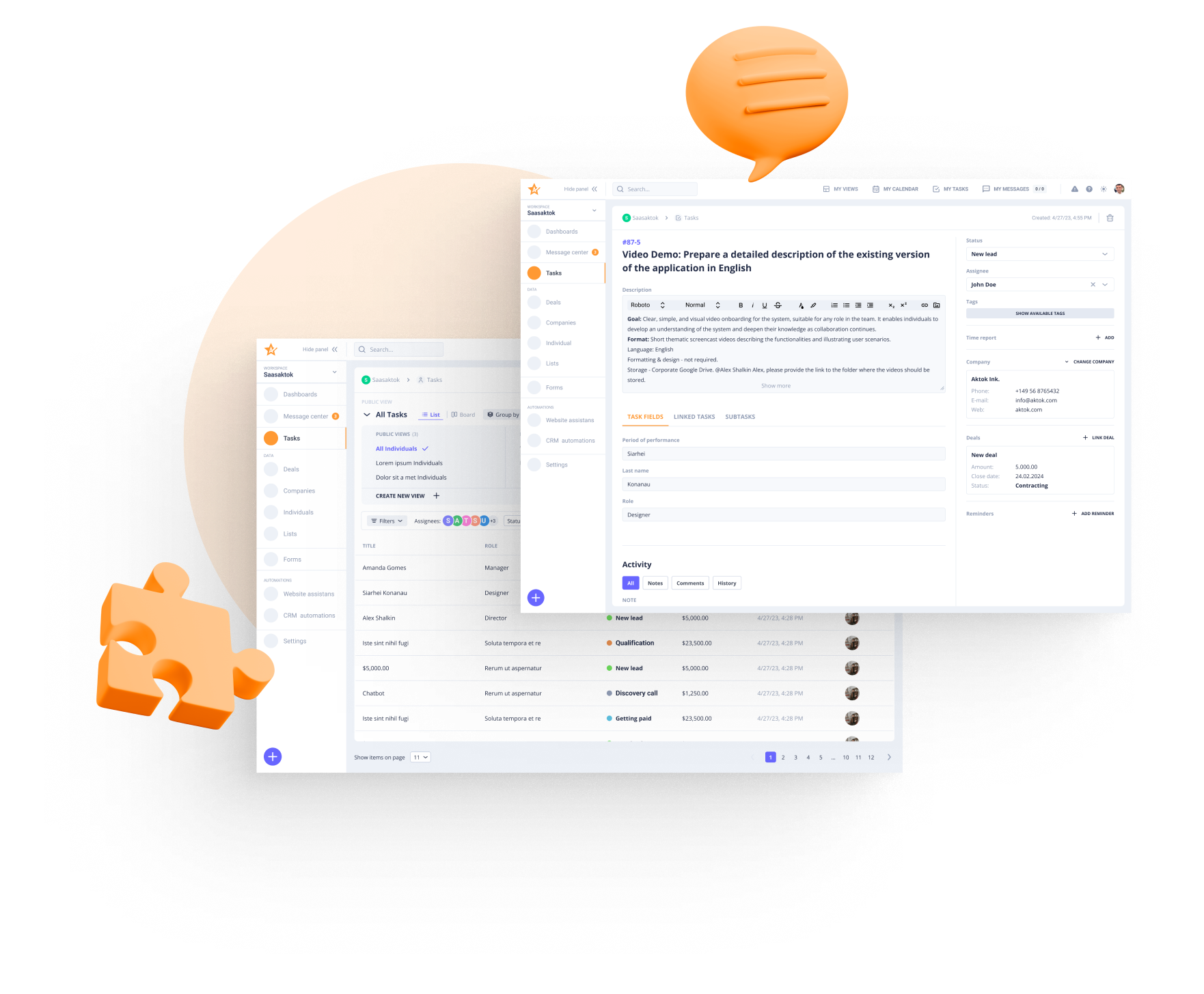 CRM team collaboration panel