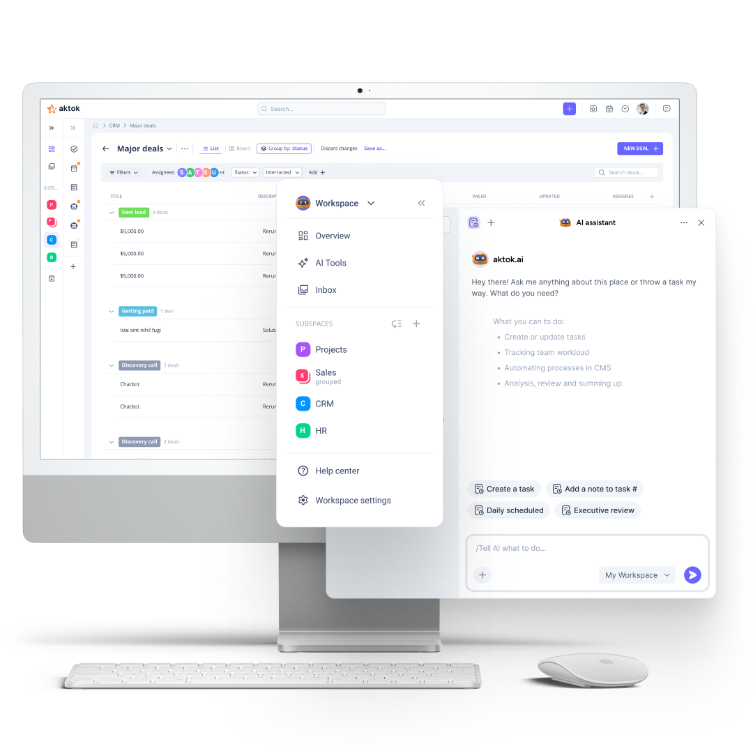 Aktok Workspace flexible dashboard with timesheet and task views